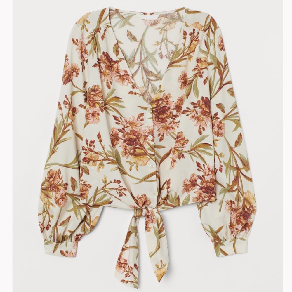 H&M Patterned Tie-hem Blouse